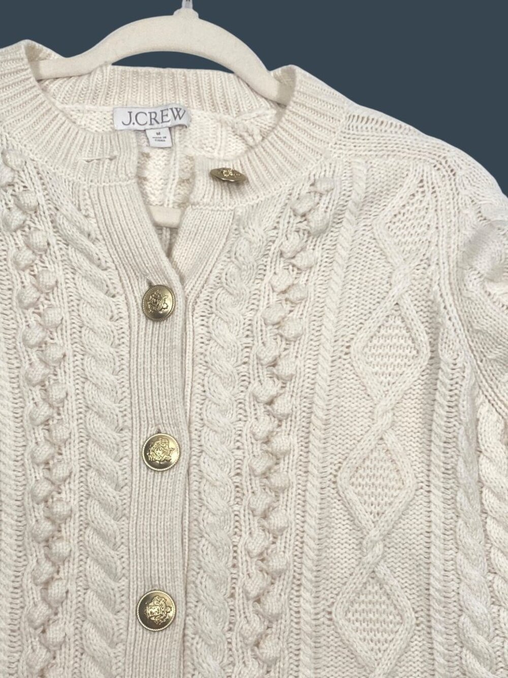 J.Crew Womens Cable Knit Cardigan Sweater Ivory Button-Up Medium preppy basic - Picture 7 of 13